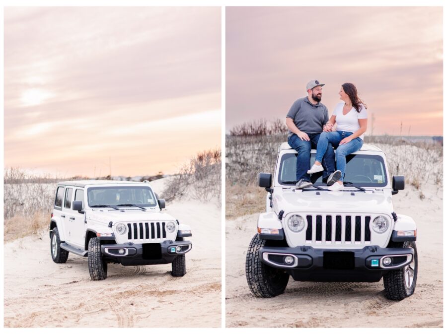 Cape Cod engagement session with jeep