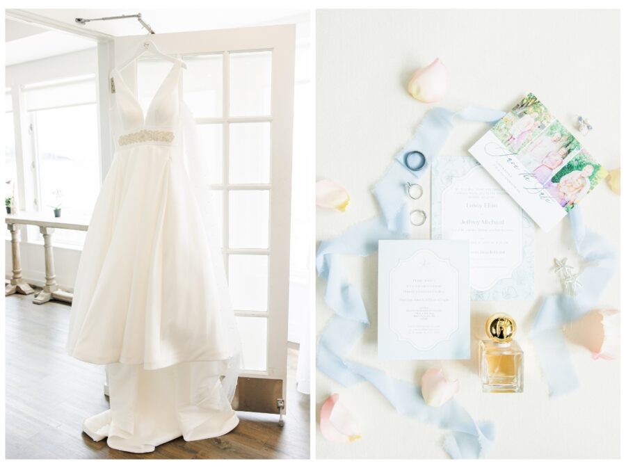 Wedding dress and wedding invitation suite