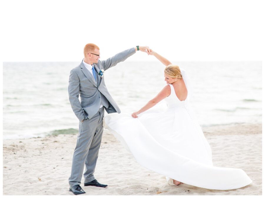 Bride twirling on the beach
