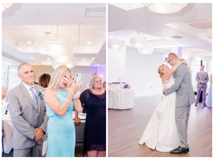 Mother of the groom tearing up during first dance