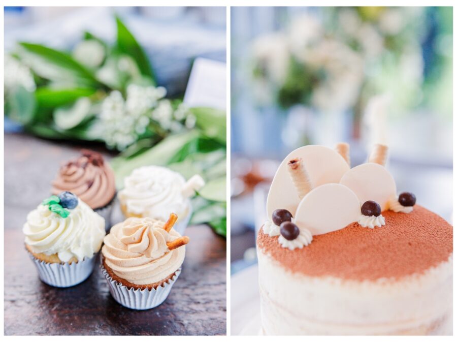 Wedding cupcakes and wedding cake at Branch and Blade Brewing Company