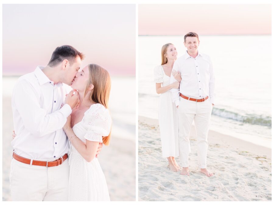 Couple kissing on the beach Dennis Engagement Session Cape Cod