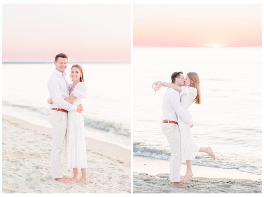 Couple kissing by the waves Dennis Engagement Session Cape Cod