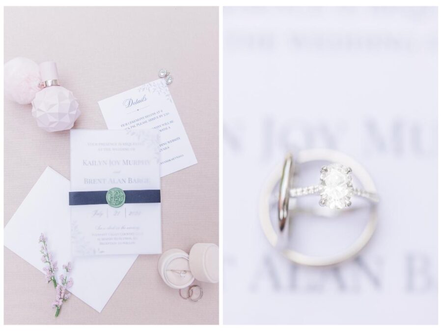 Wedding invitation suite and wedding rings