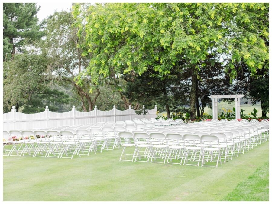 Wedding ceremony chairs set up at Pleasant Valley Country Club Sutton, MA