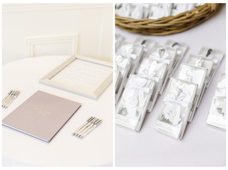 Wedding guest book and favors at Pleasant Valley Country Club Sutton, MA