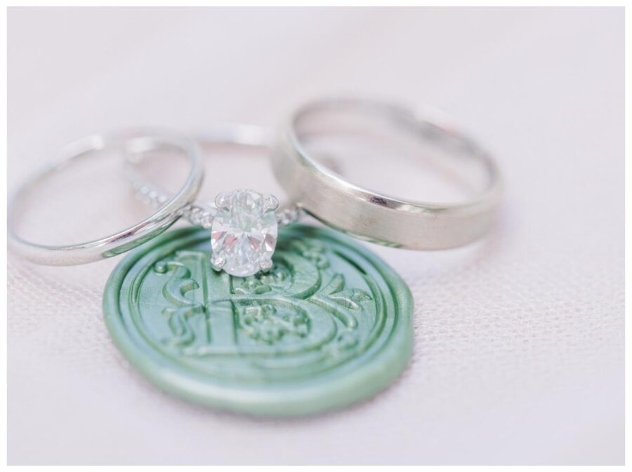 Wedding rings on wedding wax seal