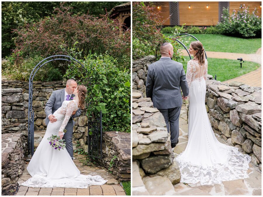 Bride and groom sharing a dip kiss new hampshire wedding venues