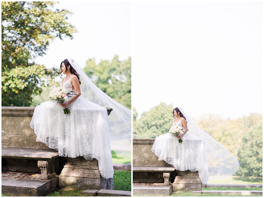 Bridal portraits at Larz Anderson Park in Brookline, MA