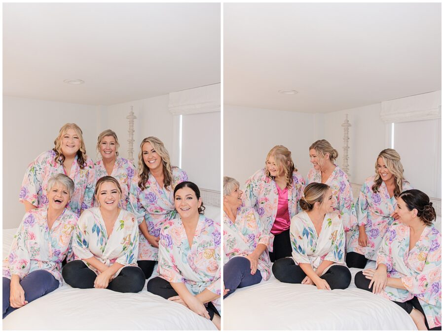 Bridal party in getting ready robes at The Coonamessett