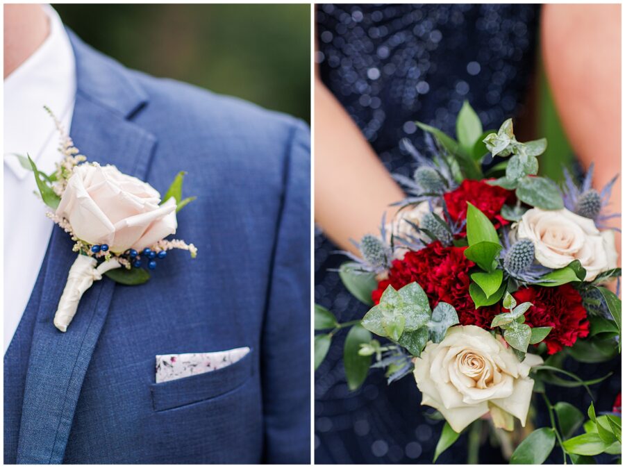 Groom boutonnière and wedding florals 