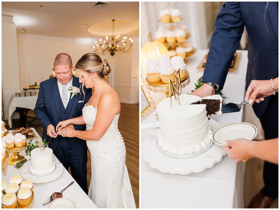 Bride and groom cutting the cake The Coonamessett wedding