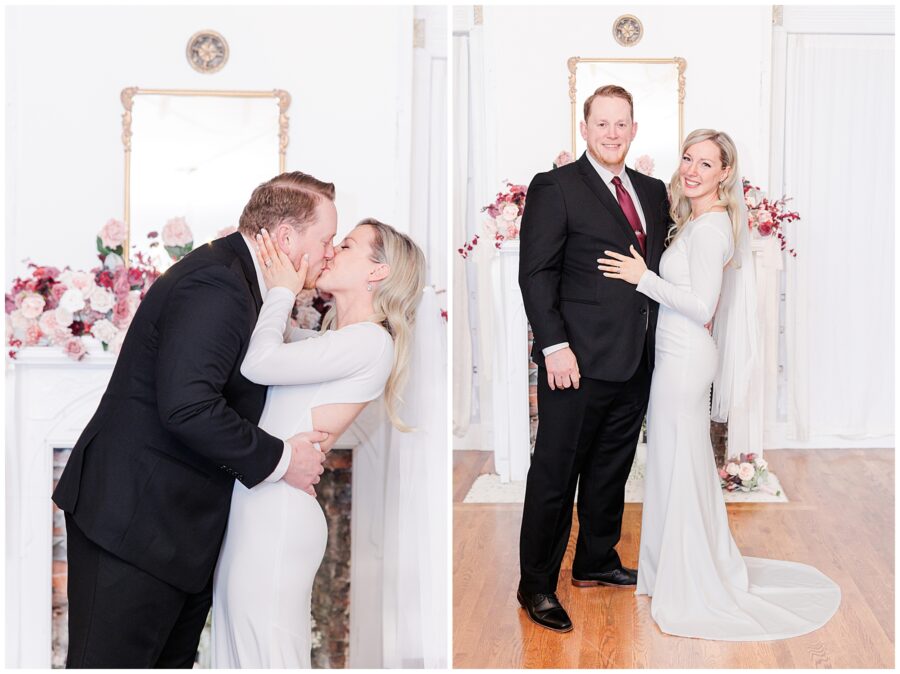 First kiss during marriage ceremony central MA elopement.