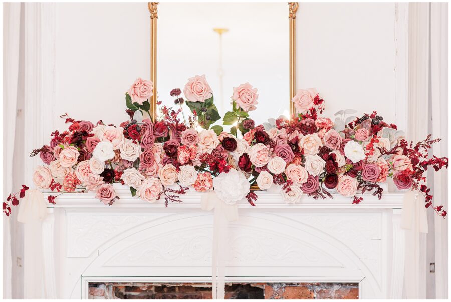 Pink and burgundy wedding florals