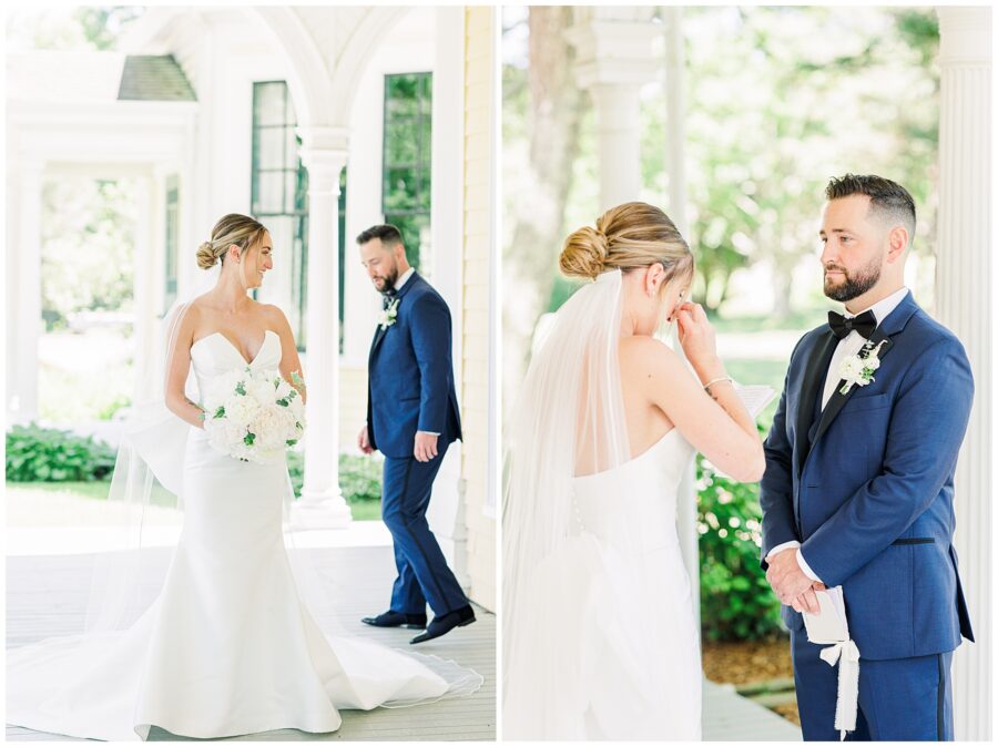 Bride crying while exchanging private vows during first look