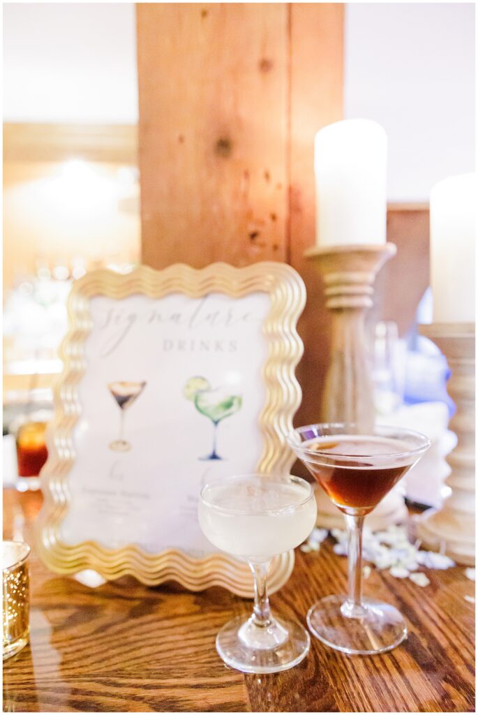 Signature cocktails during a Bedford Village Inn wedding reception