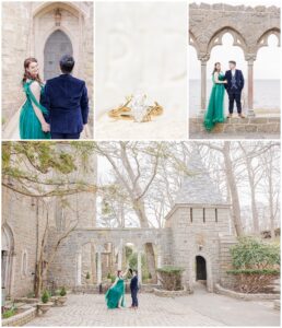Hammond Castle engagement pictures collage 