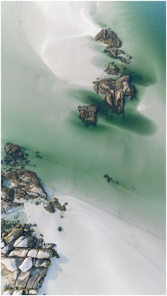 Aerial view of the ocean and rocks at a Gloucester beach