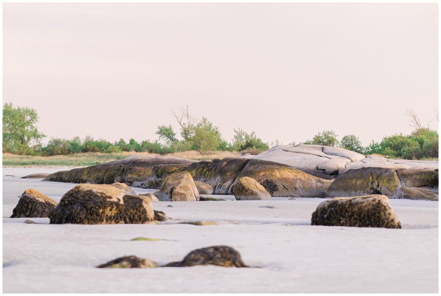 Rocks on Wingaersheek beach during sunset 