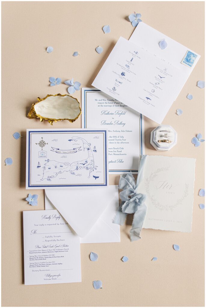 Wedding invitation set with Cape Cod map.