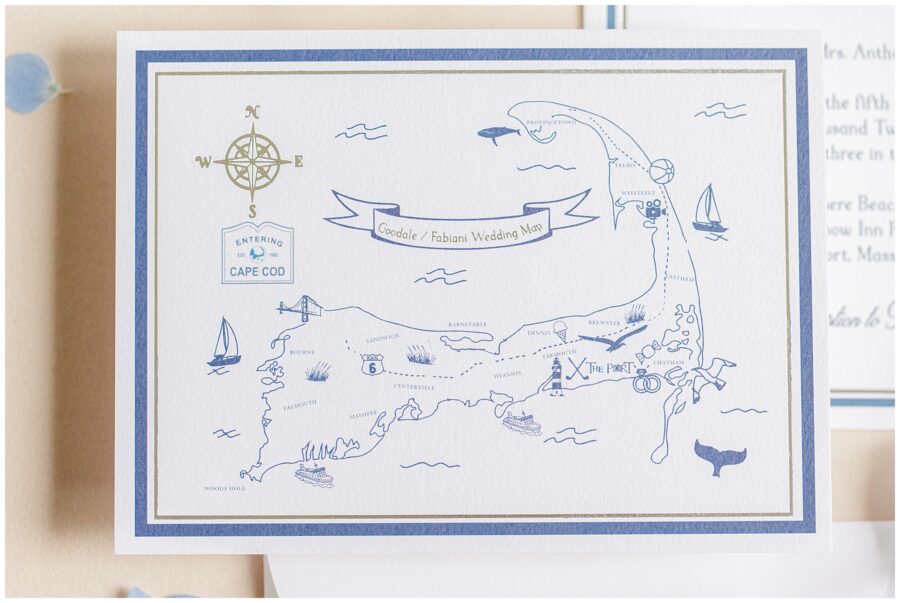 Wedding invitation set with Cape Cod map.