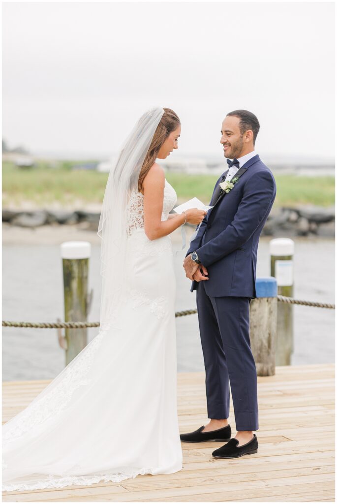 Bride reading vows to groom at Wychmere Beach Club.