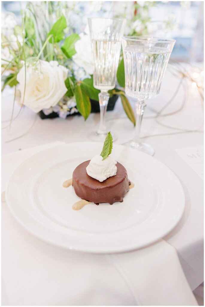 A chocolate dessert during Wychmere Beach club wedding