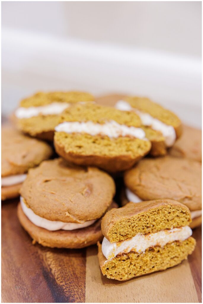 Close-up of pumpkin whoopie pies with cream filling, part of the dessert table at Pembroke Pines Country Club in Pembroke, NH.