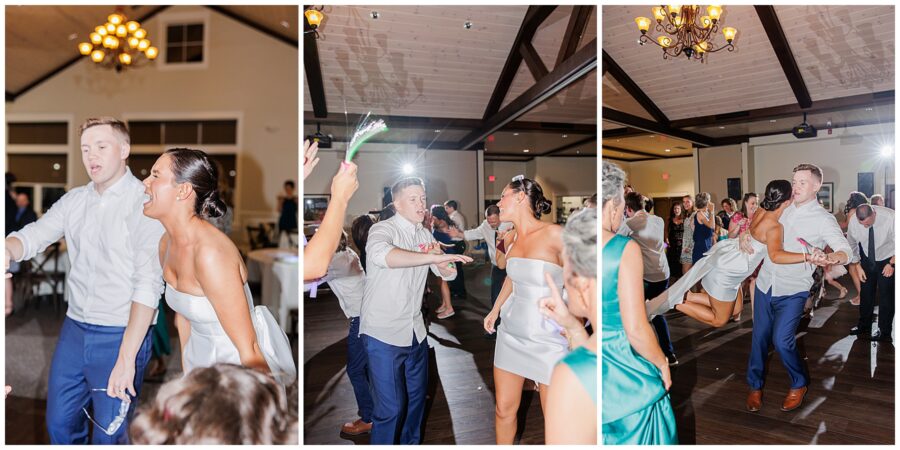 Collage of bride and groom dancing during their New Hampshire wedding reception