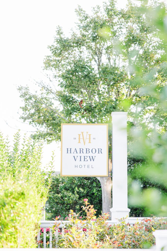 Elegant Harbor View Hotel sign framed by lush greenery, photographed by a Martha’s Vineyard photographer to showcase this iconic Edgartown landmark.
