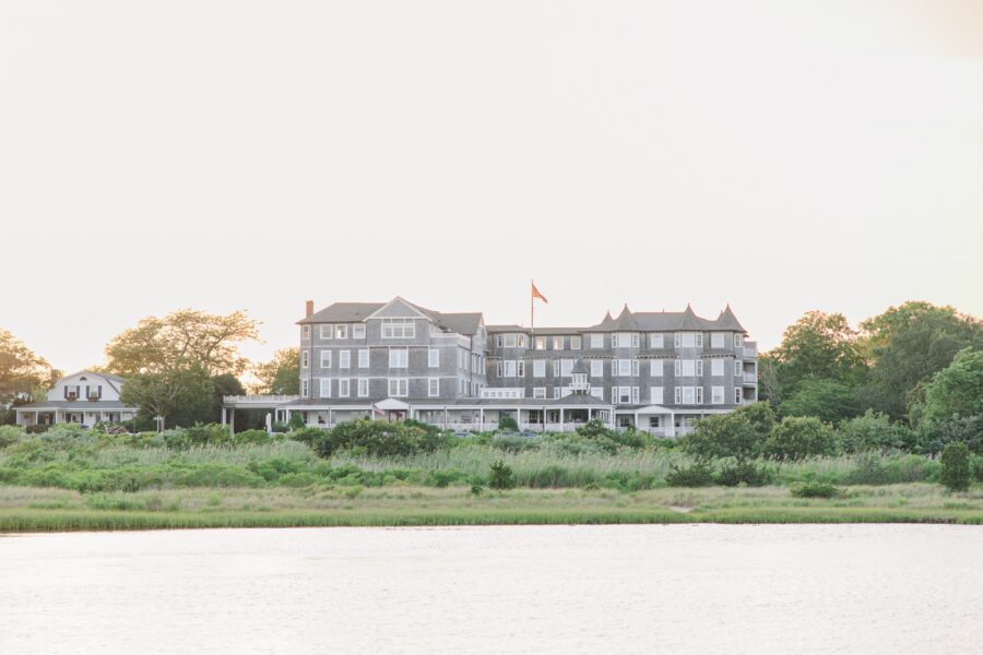 The historic Harbor View Hotel in Edgartown at golden hour, photographed by a Martha’s Vineyard photographer highlighting luxury wedding venues.