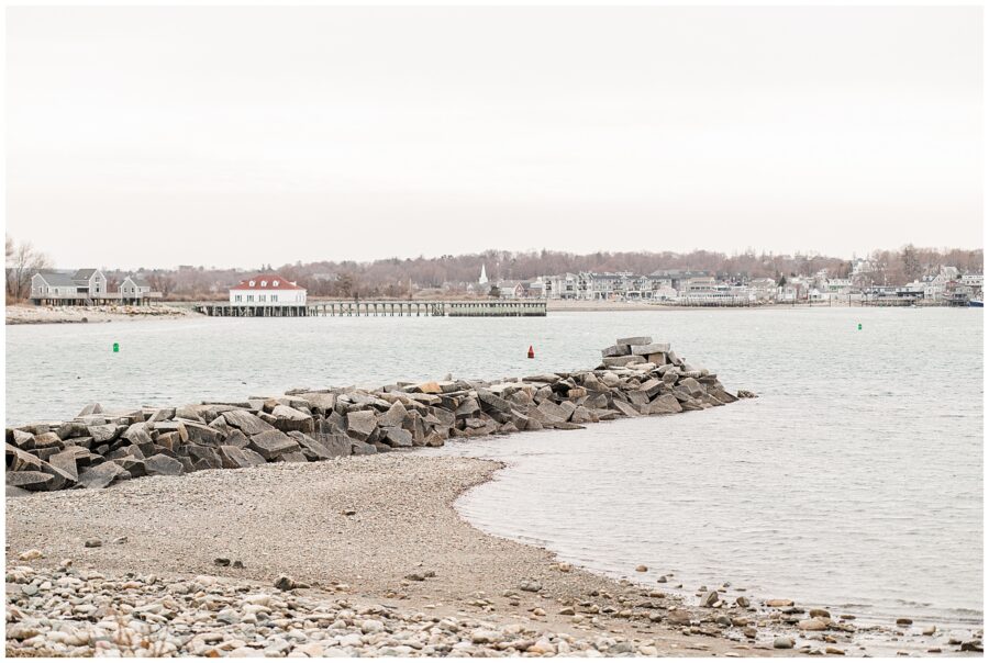 Rocky shoreline and jetty view at Scituate Lighthouse proposal location in Massachusetts