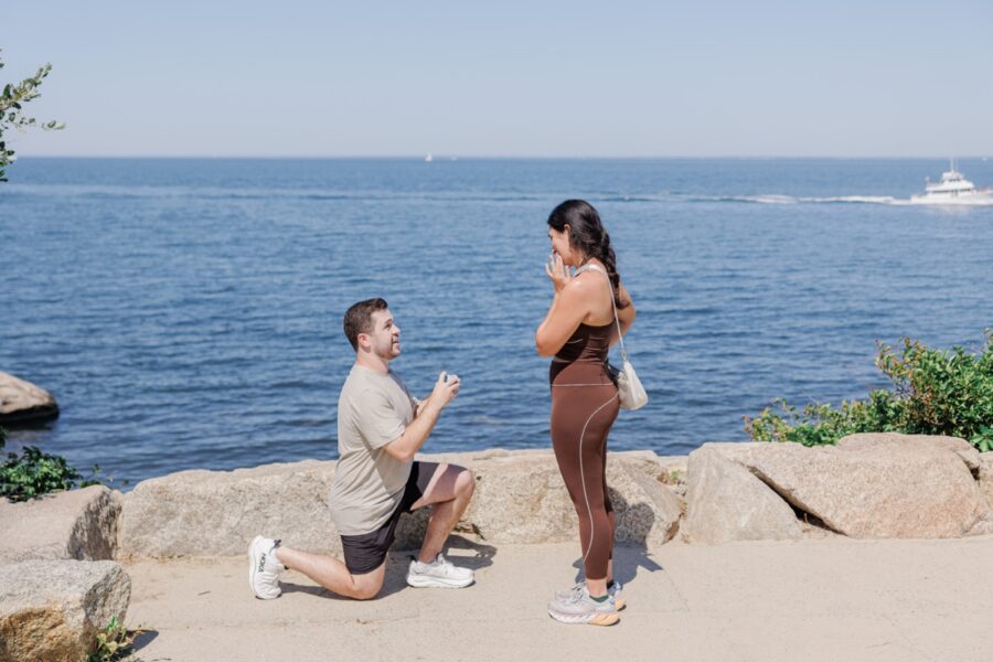 Surprise proposal at The Knob on Cape Cod overlooking the ocean.